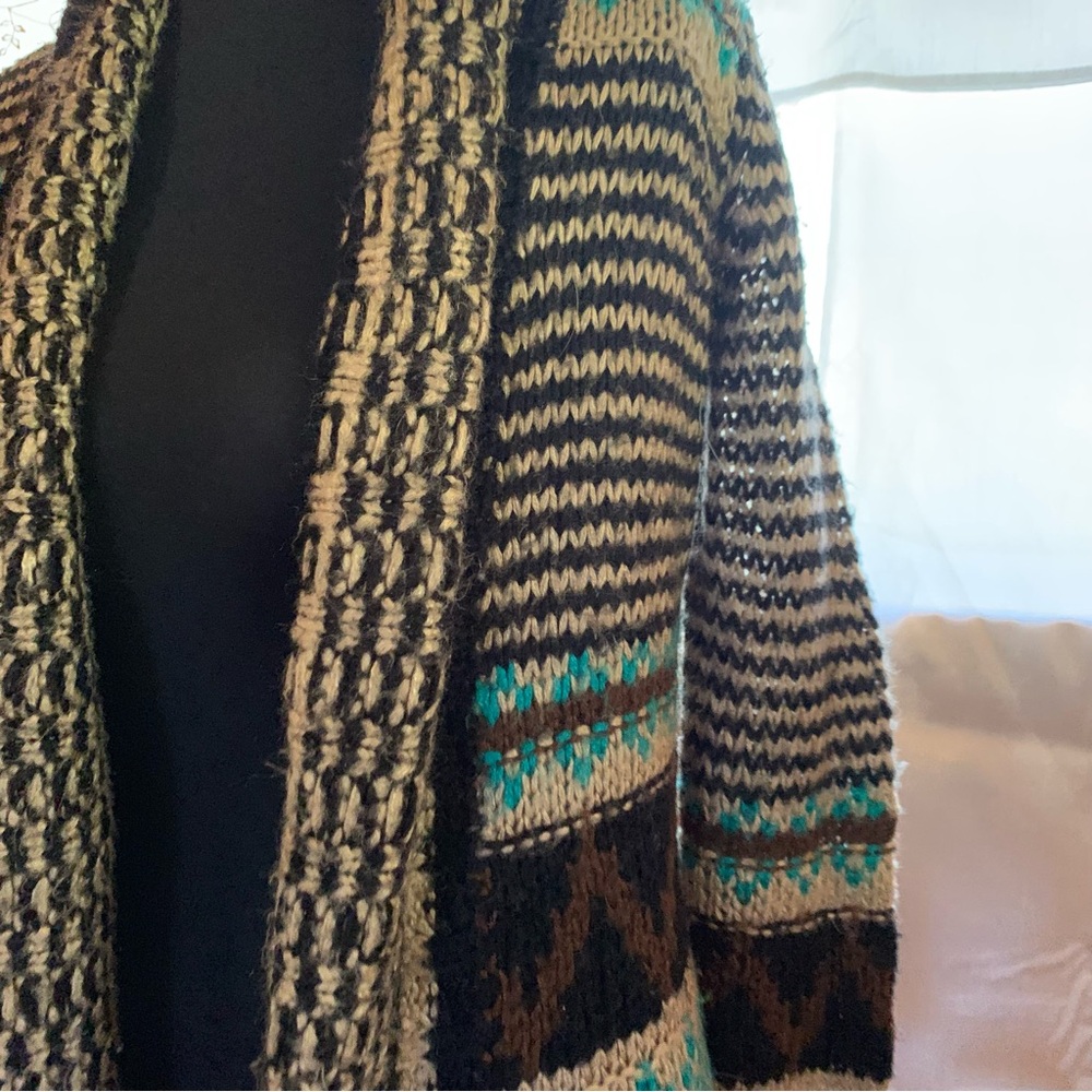 Pink Rose Black, Cream & Teal Open-Front Knit Cardigan